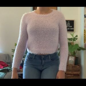light purple fuzzy cropped eyelash sweater comfy